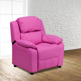 Deluxe Padded Contemporary Hot Pink Vinyl Kids Recliner with Storage Arms by Office Chairs PLUS