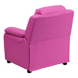 Deluxe Padded Contemporary Hot Pink Vinyl Kids Recliner with Storage Arms