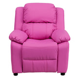 Deluxe Padded Contemporary Hot Pink Vinyl Kids Recliner with Storage Arms