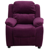 Deluxe Padded Contemporary Purple Microfiber Kids Recliner with Storage Arms