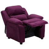 Deluxe Padded Contemporary Purple Microfiber Kids Recliner with Storage Arms