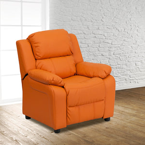 Deluxe Padded Contemporary Orange Vinyl Kids Recliner with Storage Arms by Office Chairs PLUS