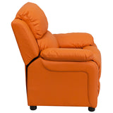 Deluxe Padded Contemporary Orange Vinyl Kids Recliner with Storage Arms