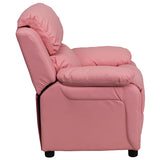 Deluxe Padded Contemporary Pink Vinyl Kids Recliner with Storage Arms