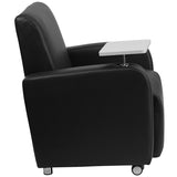 Black LeatherSoft Guest Chair with Tablet Arm, Front Wheel Casters and Cup Holder