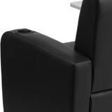 Black LeatherSoft Guest Chair with Tablet Arm, Front Wheel Casters and Cup Holder