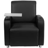 Black LeatherSoft Guest Chair with Tablet Arm, Chrome Legs and Cup Holder
