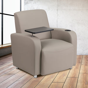 Gray LeatherSoft Guest Chair with Tablet Arm, Chrome Legs and Cup Holder by Office Chairs PLUS