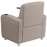 Gray LeatherSoft Guest Chair with Tablet Arm, Chrome Legs and Cup Holder