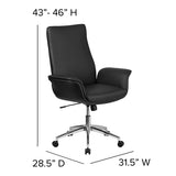 High Back Black LeatherSoft Executive Swivel Office Chair with Flared Arms