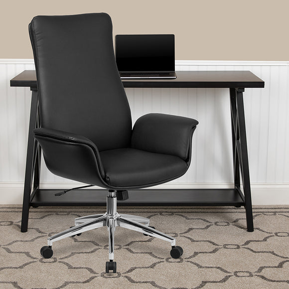 High Back Black LeatherSoft Executive Swivel Office Chair with Flared Arms by Office Chairs PLUS