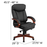 High Back Black LeatherSoft Executive Ergonomic Office Chair with Synchro-Tilt Mechanism, Mahogany Wood Base and Arms