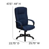 High Back Navy Blue Fabric Executive Swivel Office Chair with Arms