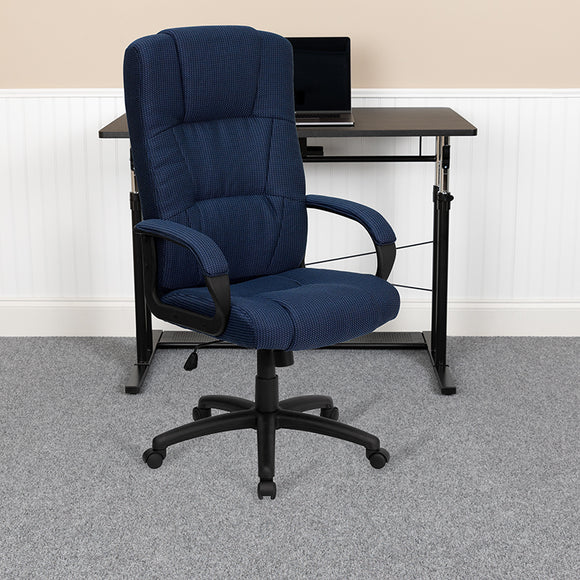 High Back Navy Blue Fabric Executive Swivel Office Chair with Arms by Office Chairs PLUS