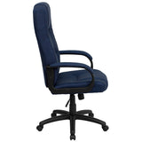 High Back Navy Blue Fabric Executive Swivel Office Chair with Arms