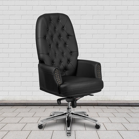 High Back Traditional Tufted Black LeatherSoft Multifunction Executive Swivel Ergonomic Office Chair with Arms by Office Chairs PLUS