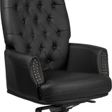 High Back Traditional Tufted Black LeatherSoft Multifunction Executive Swivel Ergonomic Office Chair with Arms
