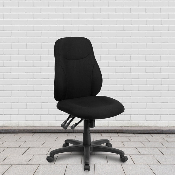 Mid-Back Black Fabric Multifunction Swivel Ergonomic Task Office Chair by Office Chairs PLUS