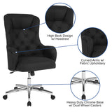 Chambord Home and Office Upholstered High Back Chair in Black Fabric