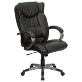 High Back Espresso Brown LeatherSoft Executive Swivel Office Chair with Titanium Nylon Base and Loop Arms 