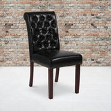 HERCULES Series Black LeatherSoft Parsons Chair with Rolled Back, Accent Nail Trim and Walnut Finish by Office Chairs PLUS