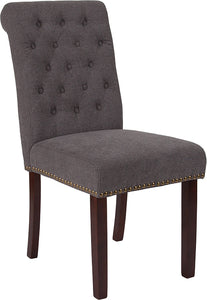 HERCULES Series Dark Gray Fabric Parsons Chair with Rolled Back, Accent Nail Trim and Walnut Finish by Office Chairs PLUS