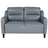 Newton Hill Upholstered Bustle Back Loveseat in Gray LeatherSoft
