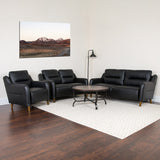 Newton Hill Upholstered Bustle Back Chair, Loveseat and Sofa Set in Black LeatherSoft by Office Chairs PLUS