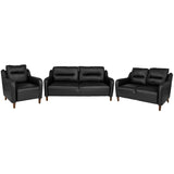 Newton Hill Upholstered Bustle Back Chair, Loveseat and Sofa Set in Black LeatherSoft