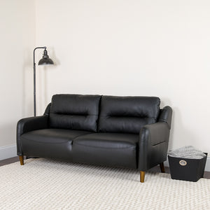 Newton Hill Upholstered Bustle Back Sofa in Black LeatherSoft by Office Chairs PLUS