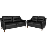 Newton Hill Upholstered Bustle Back Loveseat and Sofa Set in Black LeatherSoft