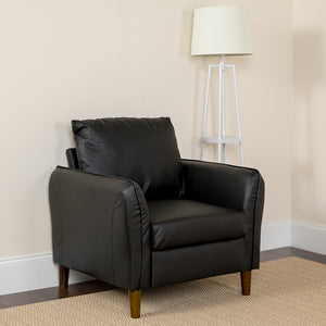 Milton Park Upholstered Plush Pillow Back Arm Chair in Black LeatherSoft by Office Chairs PLUS
