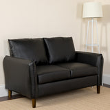 Milton Park Upholstered Plush Pillow Back Loveseat in Black LeatherSoft by Office Chairs PLUS