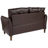 Milton Park Upholstered Plush Pillow Back Loveseat in Brown LeatherSoft