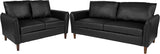 Milton Park Upholstered Plush Pillow Back Loveseat and Sofa Set in Black LeatherSoft