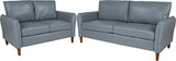Milton Park Upholstered Plush Pillow Back Loveseat and Sofa Set in Gray LeatherSoft