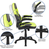 X10 Gaming Chair Racing Office Ergonomic Computer PC Adjustable Swivel Chair with Flip-up Arms, Neon Green/Black LeatherSoft