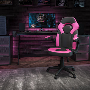 X10 Gaming Chair Racing Office Ergonomic Computer PC Adjustable Swivel Chair with Flip-up Arms, Pink/Black LeatherSoft by Office Chairs PLUS