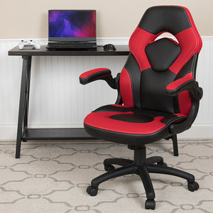 X10 Gaming Chair Racing Office Ergonomic Computer PC Adjustable Swivel Chair with Flip-up Arms, Red/Black LeatherSoft by Office Chairs PLUS