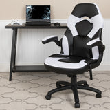X10 Gaming Chair Racing Office Ergonomic Computer PC Adjustable Swivel Chair with Flip-up Arms, White/Black LeatherSoft by Office Chairs PLUS