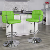 Contemporary Green Quilted Vinyl Adjustable Height Barstool with Arms and Chrome Base by Office Chairs PLUS