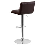 Contemporary Brown Vinyl Adjustable Height Barstool with Vertical Stitch Back/Seat and Chrome Base