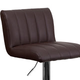 Contemporary Brown Vinyl Adjustable Height Barstool with Vertical Stitch Back/Seat and Chrome Base