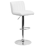 Contemporary White Vinyl Adjustable Height Barstool with Vertical Stitch Back/Seat and Chrome Base