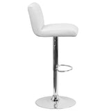 Contemporary White Vinyl Adjustable Height Barstool with Vertical Stitch Back/Seat and Chrome Base