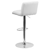 Contemporary White Vinyl Adjustable Height Barstool with Vertical Stitch Back/Seat and Chrome Base