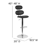 Contemporary Black Vinyl Adjustable Height Barstool with Ellipse Back and Chrome Base