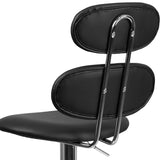 Contemporary Black Vinyl Adjustable Height Barstool with Ellipse Back and Chrome Base