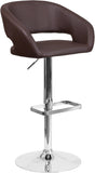 Contemporary Brown Vinyl Adjustable Height Barstool with Rounded Mid-Back and Chrome Base