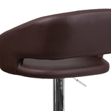 Contemporary Brown Vinyl Adjustable Height Barstool with Rounded Mid-Back and Chrome Base